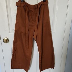 Brown Wide Leg Pants with Textured Fabric